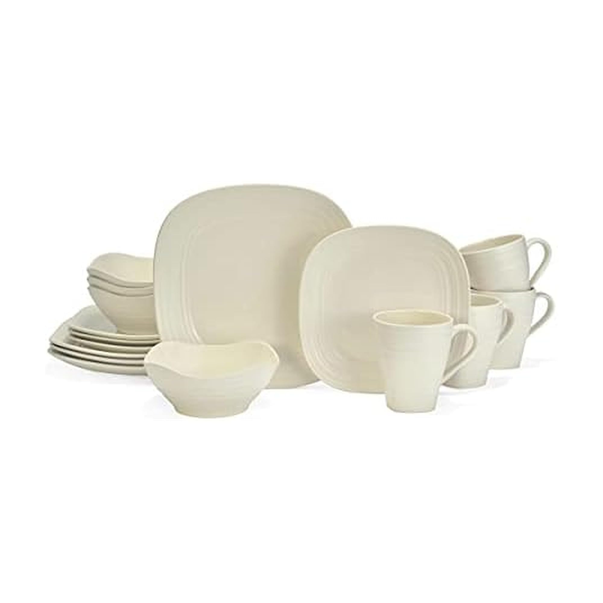 Mikasa Swirl Square White 16 Piece Dinnerware Set, Service for 4